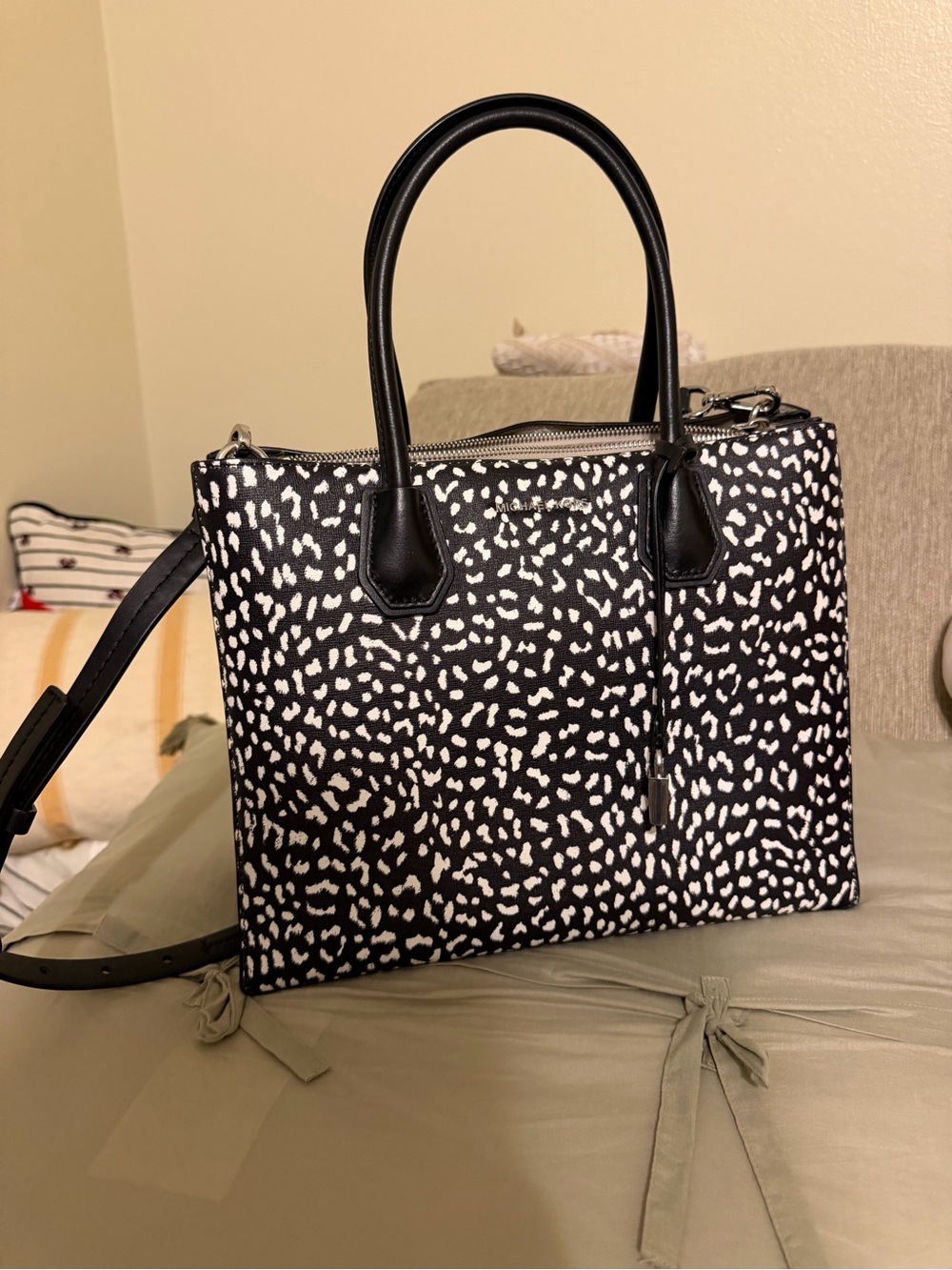 Michael Kors Black and White Patterned Satchel